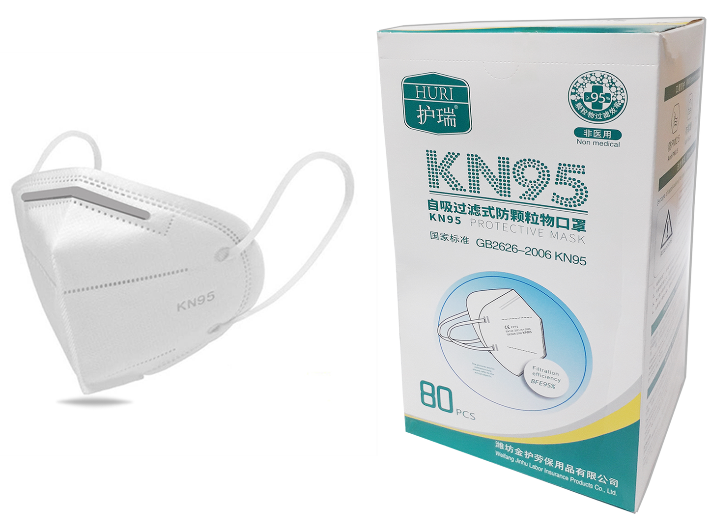 Mascarilla de protección antipartículas KN95 80 Piezas