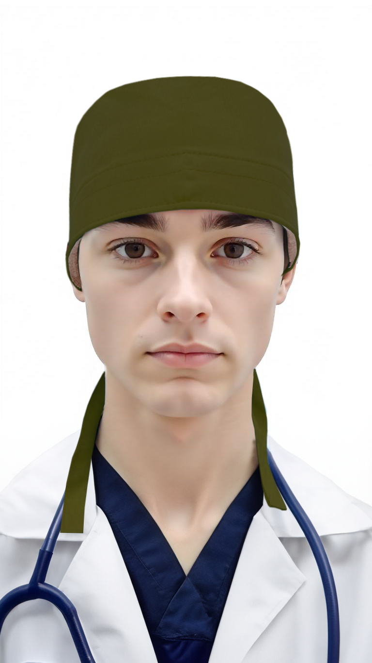 Gorro Quirúrgico Polly Caballero Verde Militar Con Cintas y Microfibra