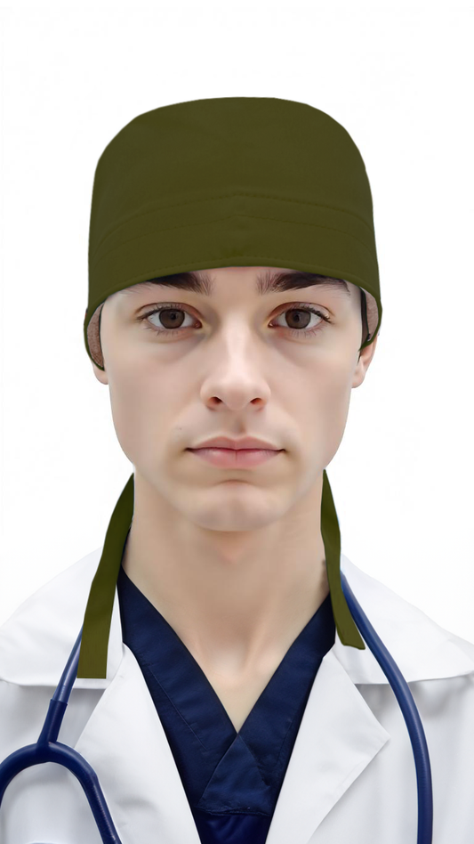 Gorro Quirúrgico Polly Caballero Verde Militar Con Cintas y Microfibra