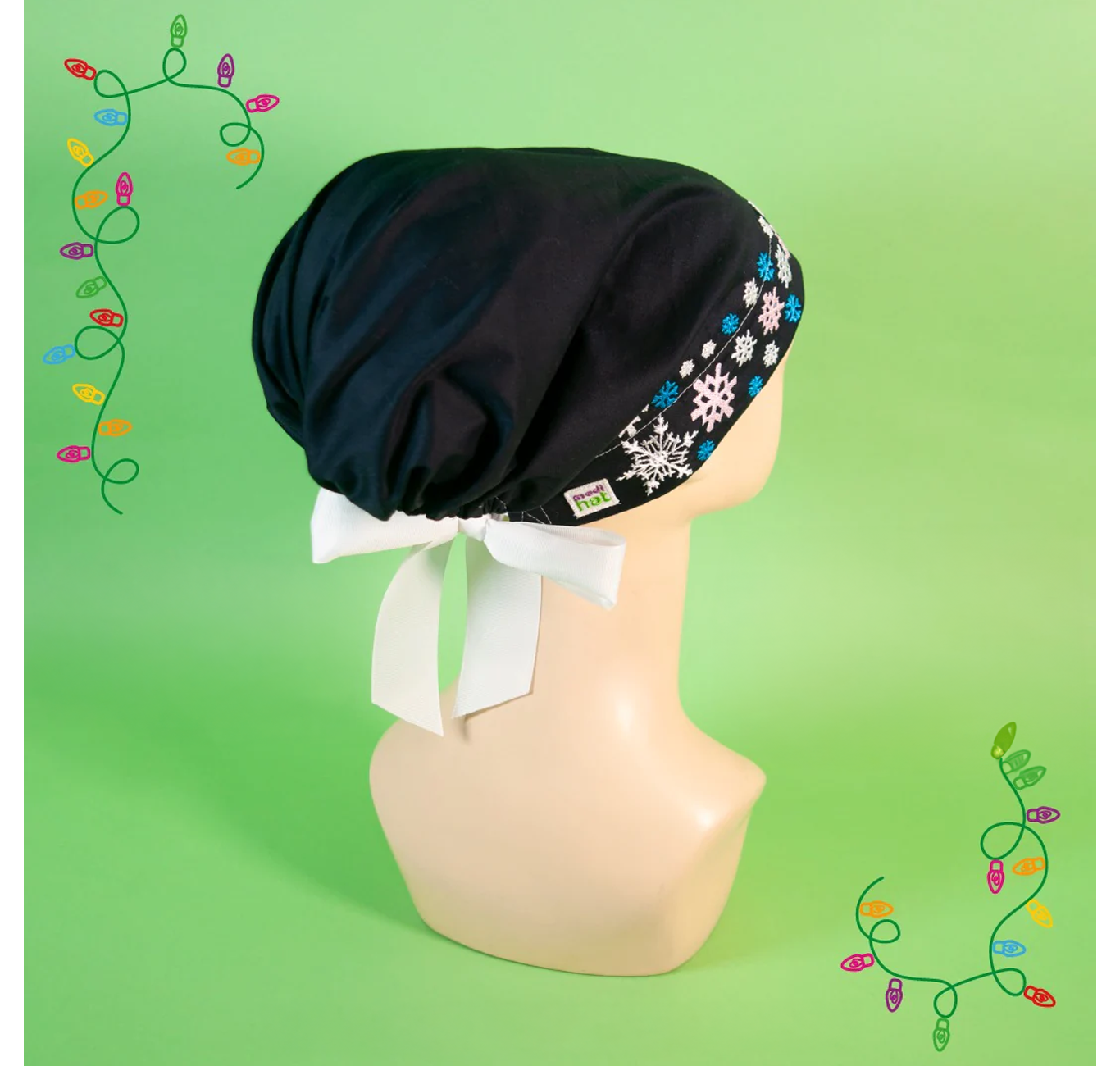 Gorro Dama Navideño: Copos de Nieve Bordado