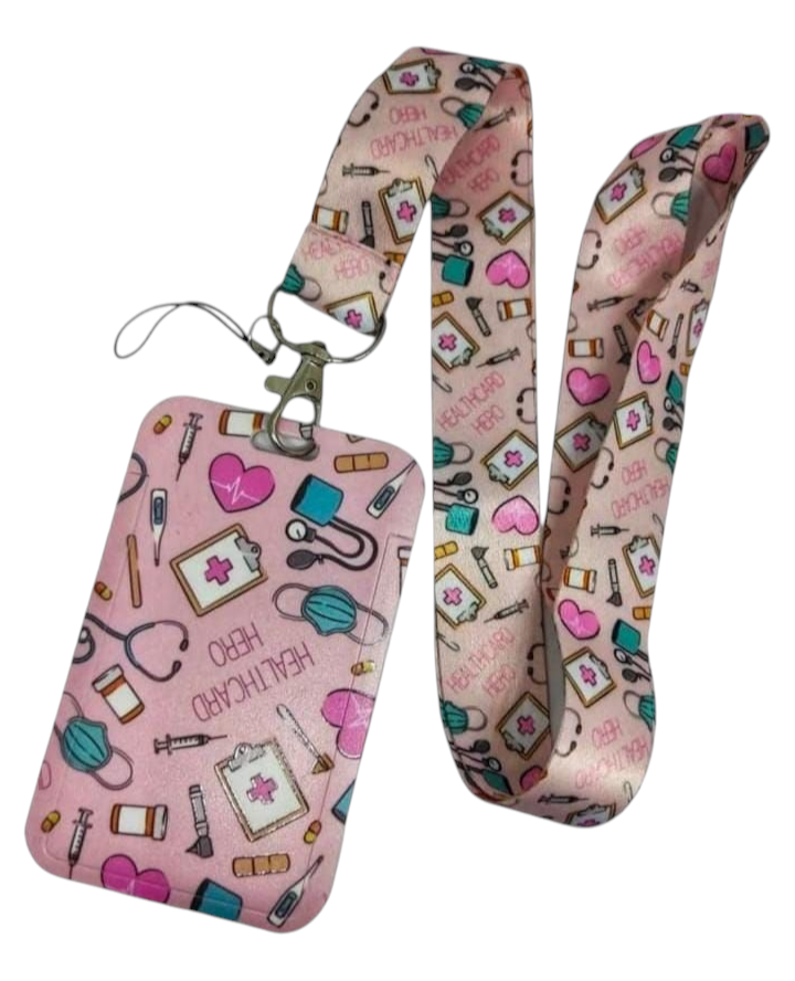 Porta credencial completo figuras rosa