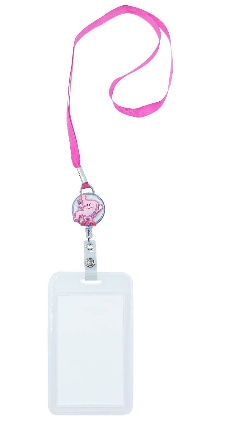 Porta credencial yoyo estómago rosa con mica transparente