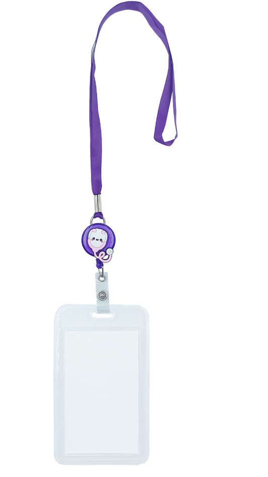 Porta credencial yoyo estetoscopio rosa con mica transparente