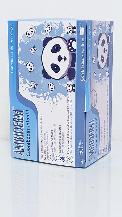 Cubrebocas Infantil con Estampado de Pandas Caja Con 50 Piezas