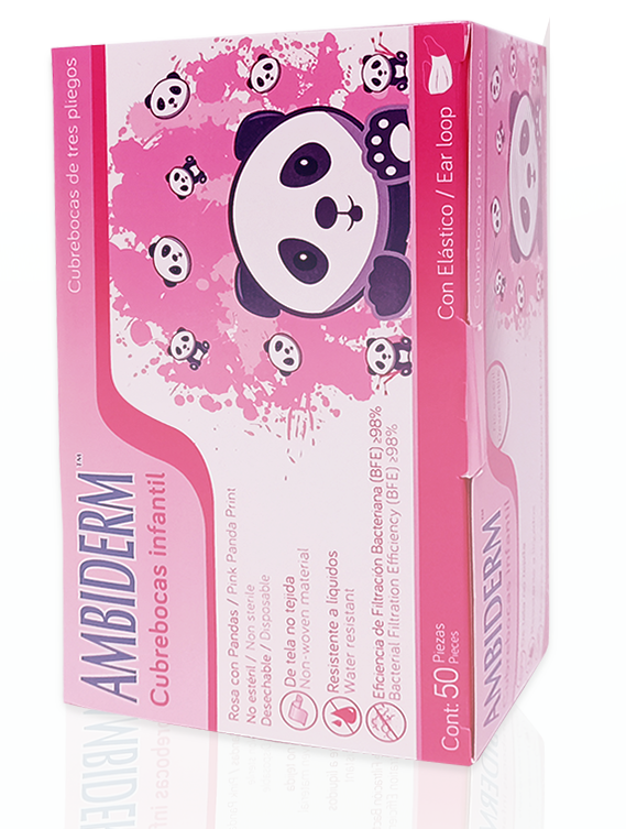 Cubrebocas Infantil con Estampado de Pandas Caja Con 50 Piezas