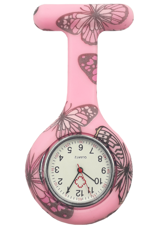 Reloj de Bolsillo para Enfermera: Mariposa Rosa