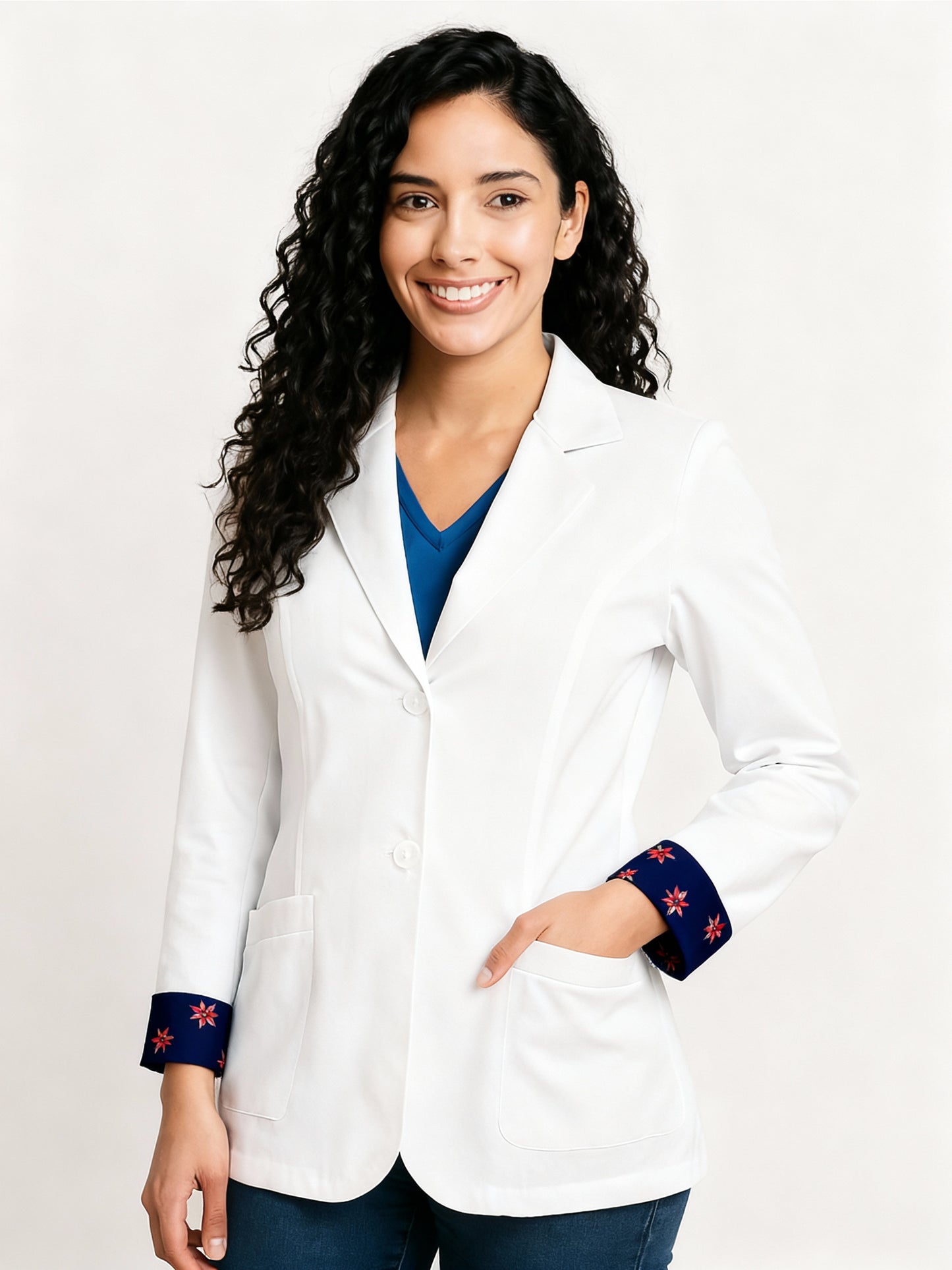 Saco dama blanco estampado navideño