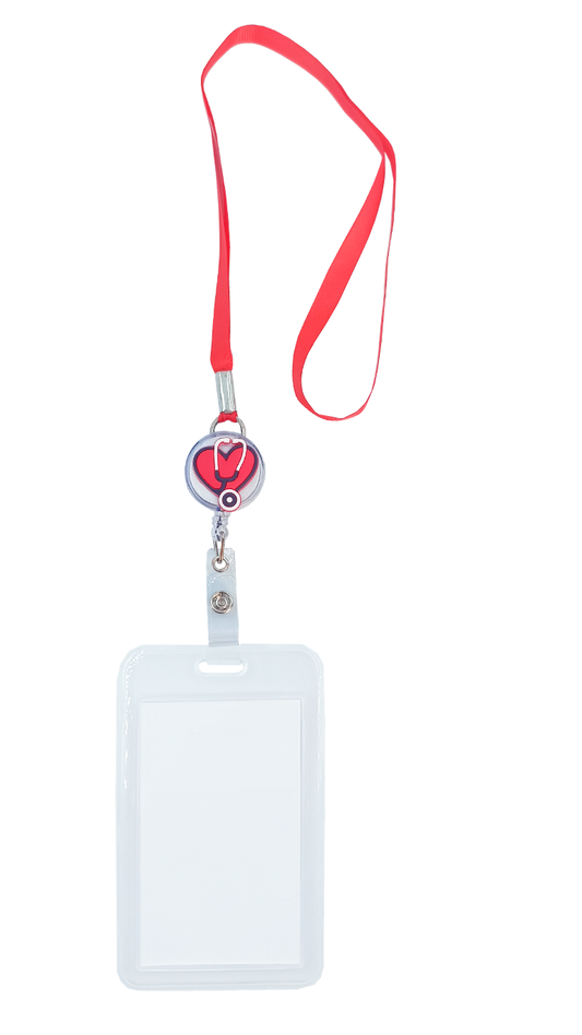 Porta credencial yoyo estetoscopio-corazón con mica transparente