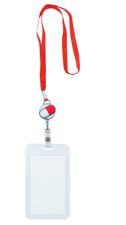 Porta credencial yoyo cápsula roja con mica transparente
