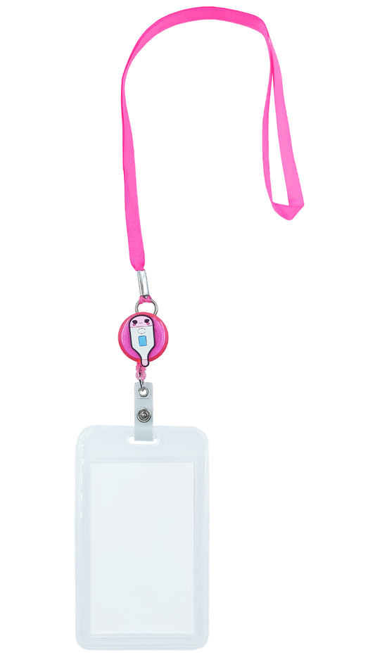 Porta credencial yoyo termómetro rosa con mica transparente
